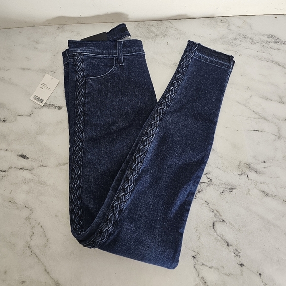 J Brand Super Skinny Mid Rise Braided Catonite Dark Blue Jeans 26 NWT - Picture 4 of 10